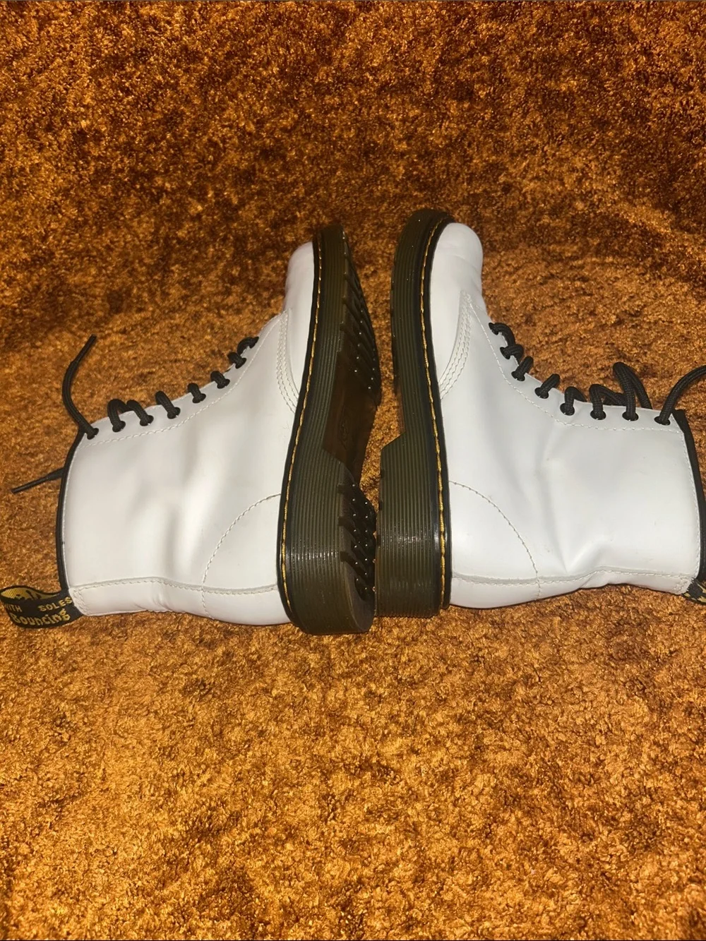 Dr. Martens White Leather Ankle Boots with Black Sole and Trim